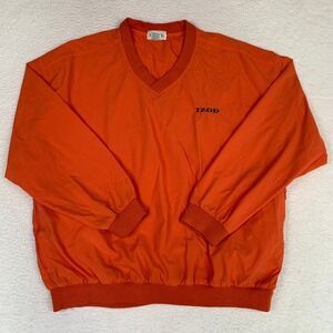 VTG Izod V-Neck Pullover Mens L Long Sleeve Zip Pockets Nylon Orange Outdoors